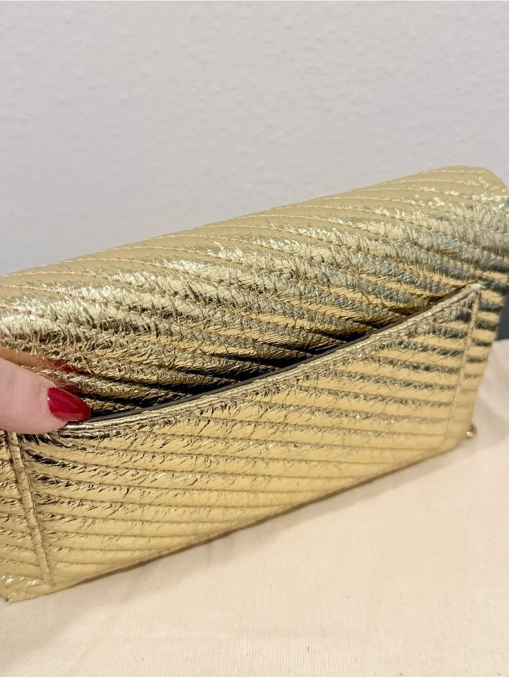 ✨ Tory Burch Kira Metallic Moto Gold Quilted Chain Clutch Wallet Crossbody Bag
